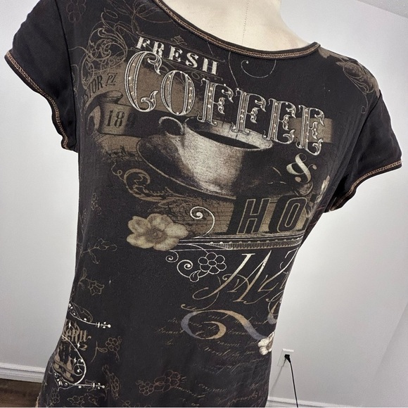 Blue canyon Y2K Black Graphic Women's Top L - Picture 4 of 9